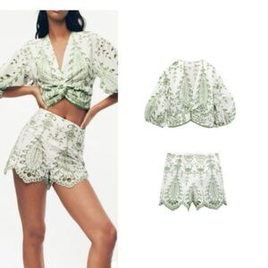 Linen Two Piece Shorts and Crop Top - New - Large Shorts + Medium Top